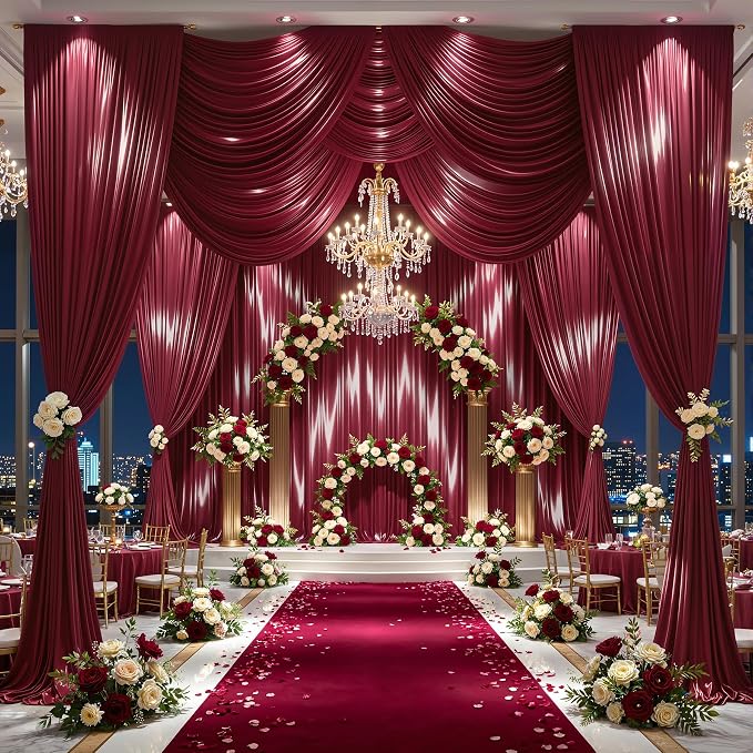 30x10ft Burgundy Glitter Backdrop Curtain - Image 3