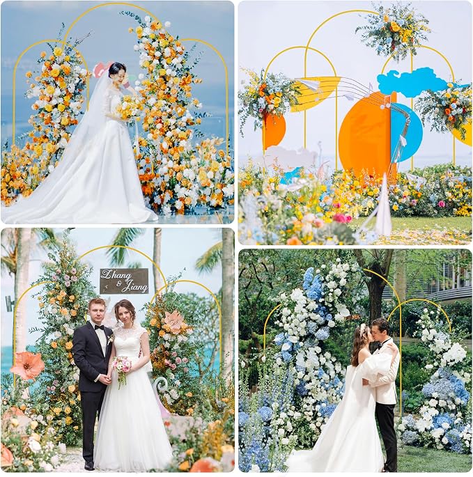 Wedding Arch Backdrop Stand 7.2FT, 6FT Gold Metal Arch Stand Set | Metal Arch - Image 3