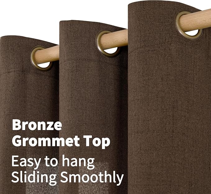 YoungsTex 102 Inches Long Brown Linen Curtains, Chocolate Semi Sheer Drapes - Image 5