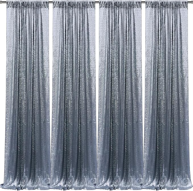 2×8FT-4PCS Black Silver Sequin Backdrop Curtains Panels, Photography Backdrop - Image 8
