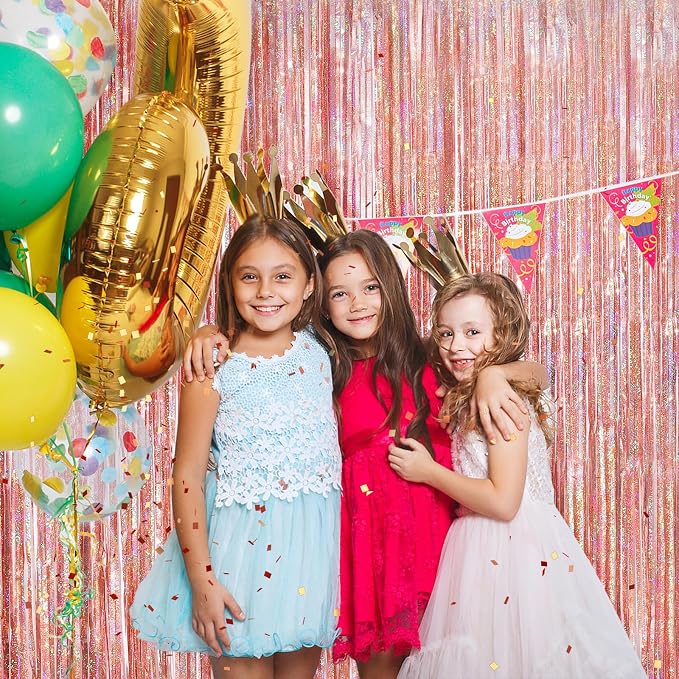 Rose Gold Metallic Tinsel Foil Fringe Curtains, 2 Pack 3.3x8.3 Feet Party - Image 6