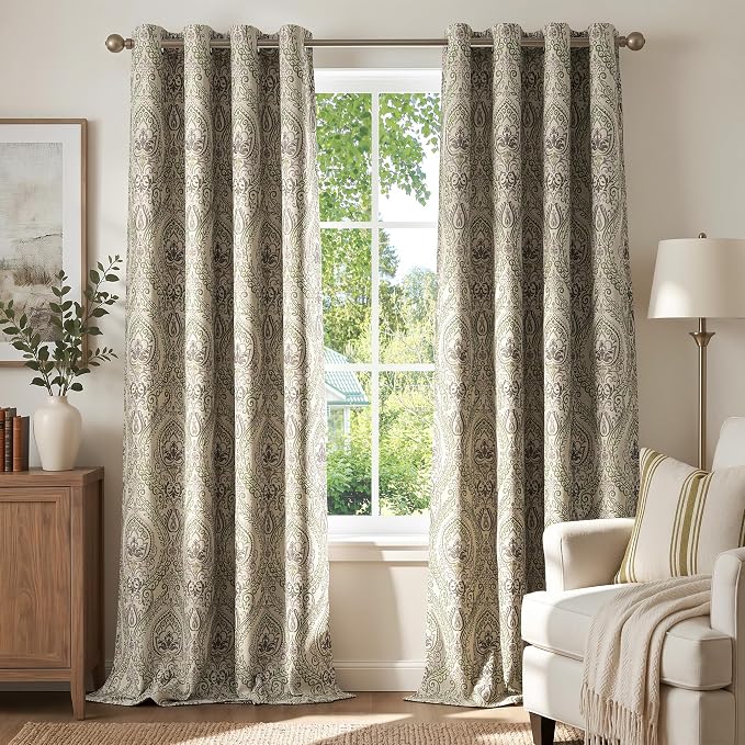 jinchan Sage Green Damask Curtains 96 Inch Room Darkening Grommet 2 Panels | by JINCHAN