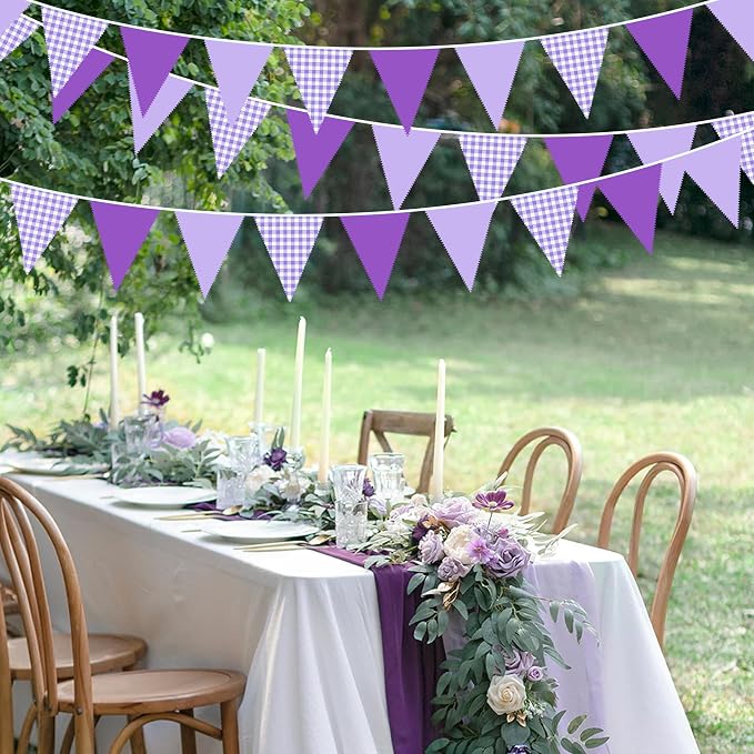 32Ft Purple Party Decorations Purple Gingham Triangle Flag Plaid Checkered - Image 5