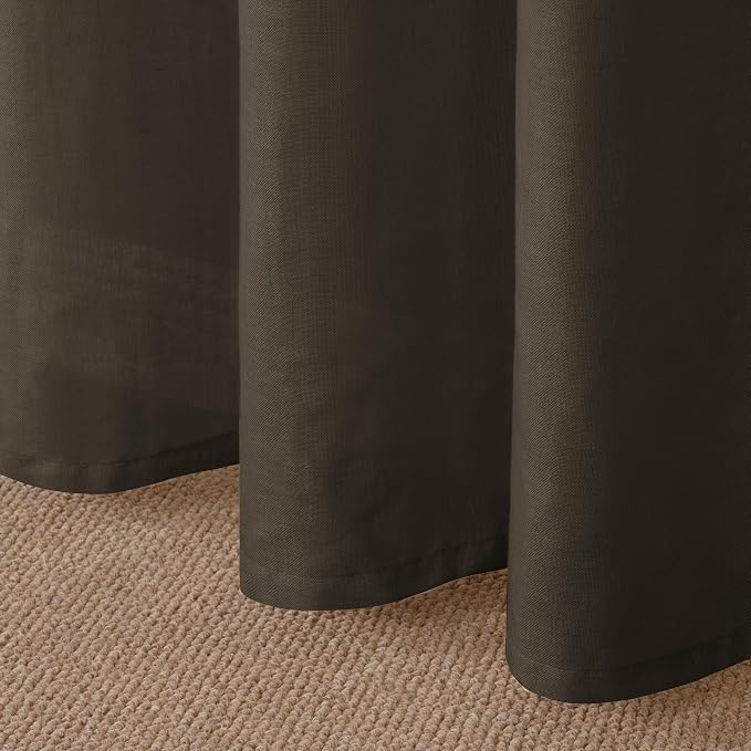 YoungsTex Dark Brown Linen Semi Sheer Curtains 45 Inches Length - Image 7