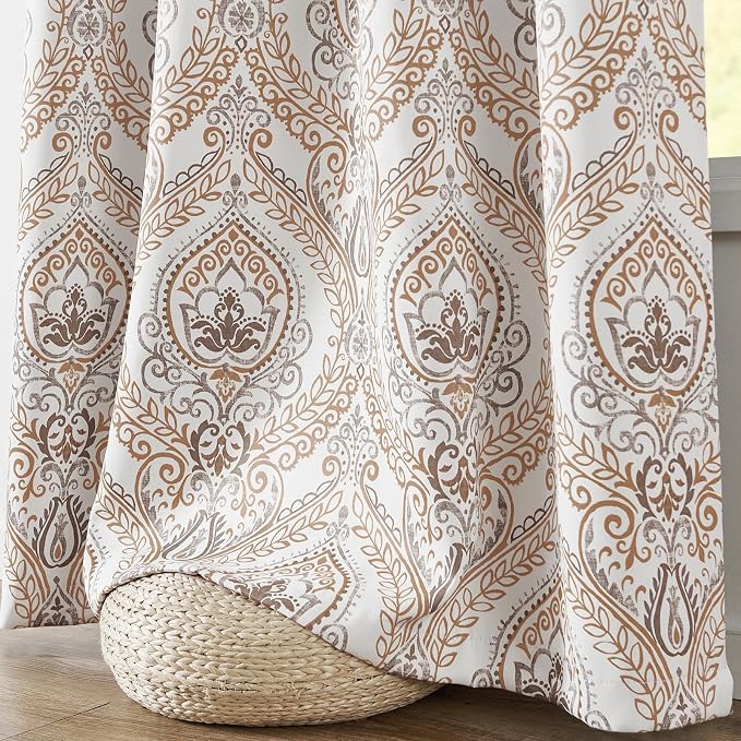jinchan Blue Blackout Curtains 84 Inch Damask Vintage Grommet 2 Panels | Room - Image 6