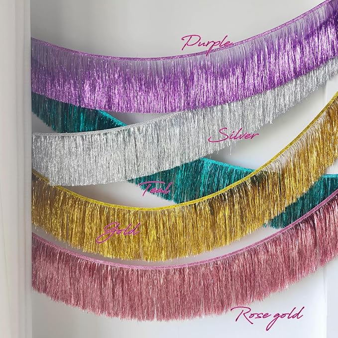 2 Pack Eanjia Silver Tinsel Fringe Party Banner 13FT | Metallic Shiny Curtain - Image 5