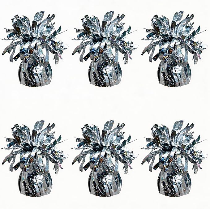 Glitter Silver Balloon Weights, 6 Pack | Glitter silver PET film; helium by Unknown