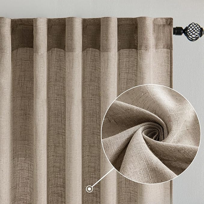 MIULEE Taupe Grey Linen Curtains 52x84 Inch Length 2 Panels - Image 2