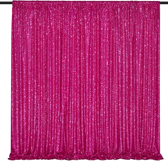 Hot Pink Sequin Backdrop Curtain Panels Stage 2 Pcs 5FTx10FT Wedding Party - Image 5