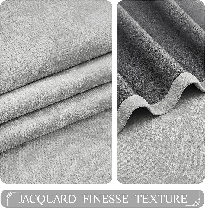 Beauoop Grey Floral Jacquard Blackout Sliding Door Curtains 100x84 1 Set | - Image 2