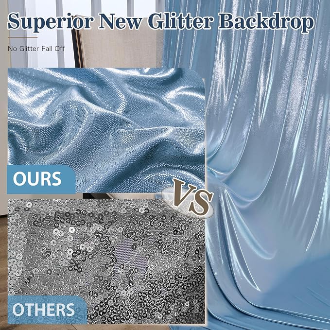 20x10ft Dusty Blue Sequin Backdrop Curtains, Wrinkle Free Glitter Backdrop - Image 6