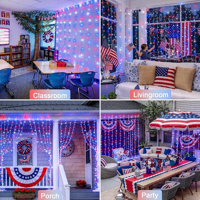 JMEXSUSS 300LED Red White & Blue Curtain Lights - Image 8