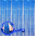 Voircoloria Laser Blue Foil Fringe Backdrop Curtains, 3 Pack | Tinsel Streamers by Voircoloria