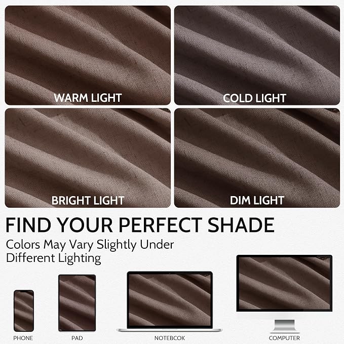Cappuccino Curtains 108 Inches Long, Back Tab Linen Blend Light Filtering Semi - Image 4