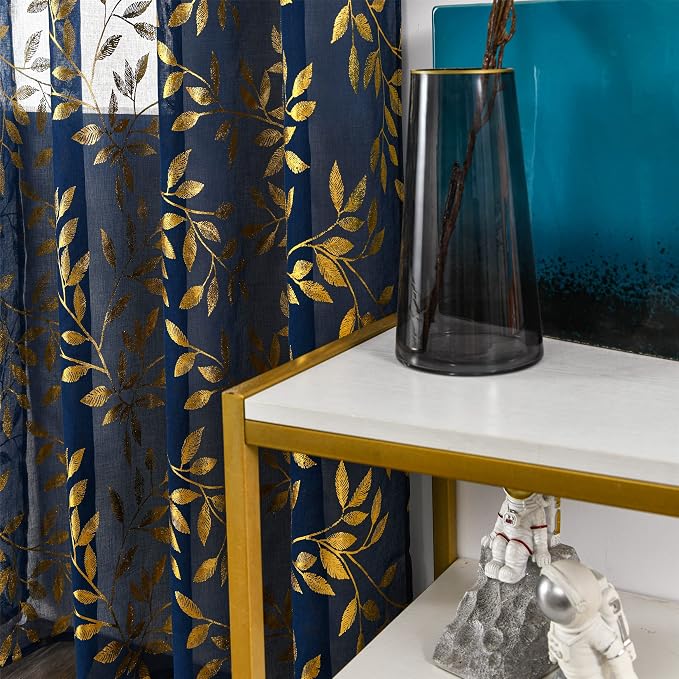 Sutuo Home Navy Blue Sheer Curtains 96 Inches Long 2 Panels Set, Privacy Window - Image 4