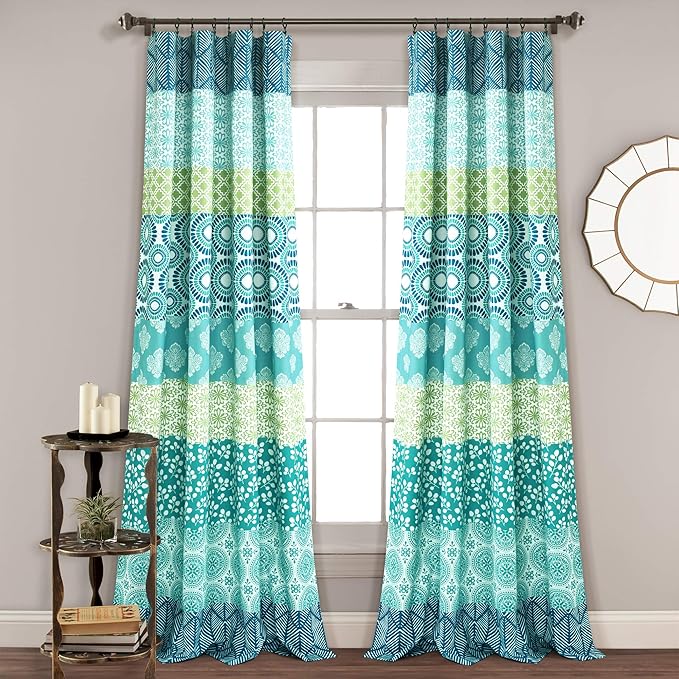 Lush Decor Bohemian Stripe Window Curtain Panels, Pair 52" W x 84" L Blue & by LushDecor