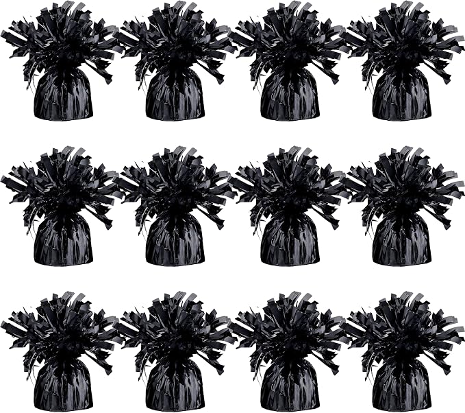 Black Balloon Weights, Heavy Balloon Weight Pack of 12 Metallic Foil Weights by Srenta