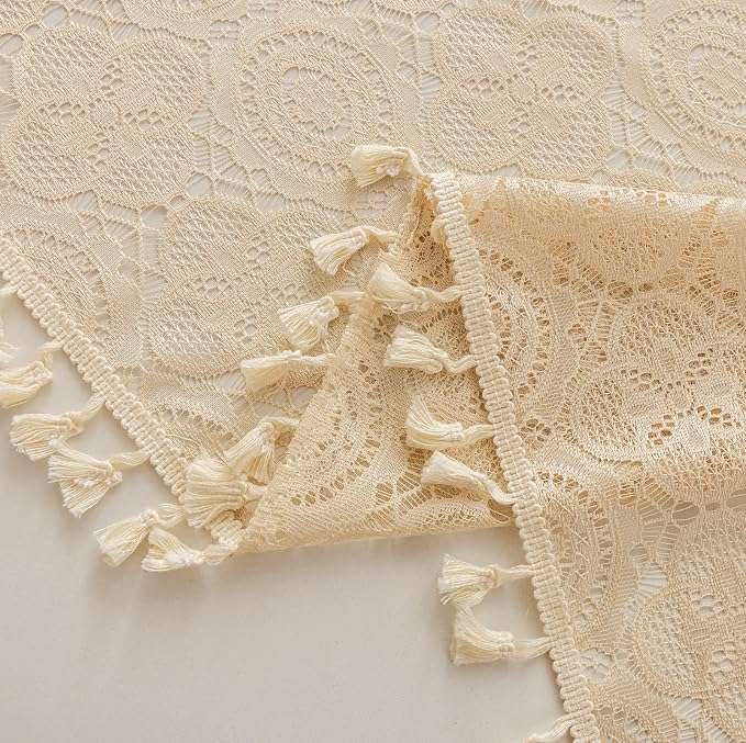 YJ YANJUN Boho Lace Curtains 30 inch Length 2 Panels, Vintage Floral Crochet - Image 6