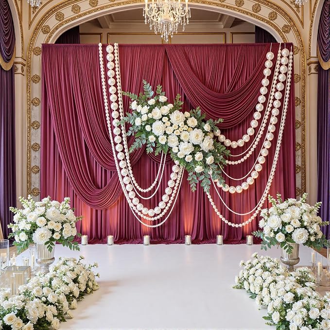 20ft x 10ft Wrinkle Free Maroon Backdrop Curtains - Image 3