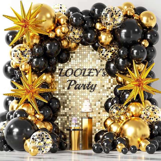 137Pcs Black and Gold Balloons Garland Arch Kit by LOOLEY