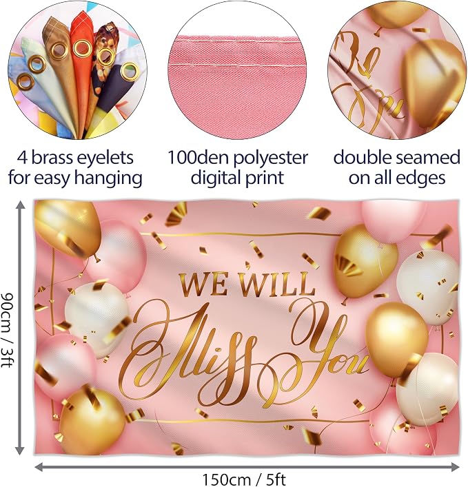 We Will Miss You Banner - 5ft x 3ft - Farewell Party Decoration - Double - Image 2