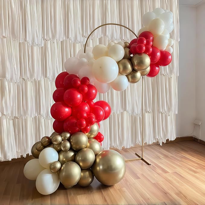 Red and White Balloons Set, 12 Inch Sand White Red and Gold Balloon, Metallic - Image 7