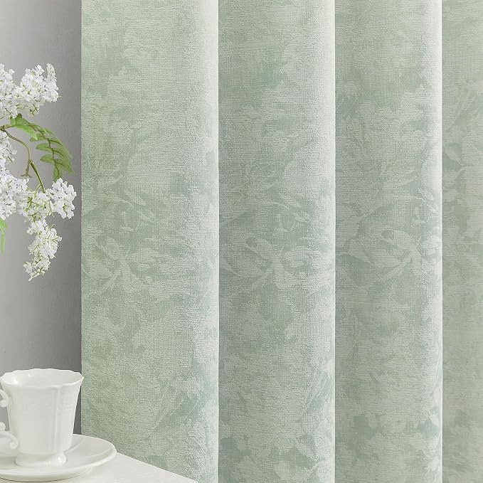 Beauoop Green Floral Jacquard Blackout Curtains by Beauoop