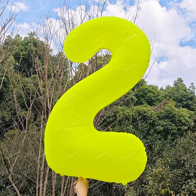 40 IN Fluorescent Yellow Number 2 Balloon Neon Yellow 2 Foil Balloon | - Image 4