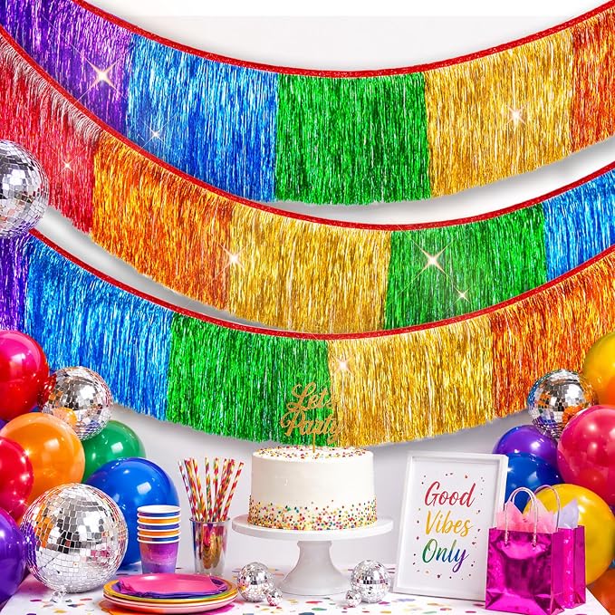 Dense Rainbow Colorful Fringe Banner Tassel Garland Party Decor, 2 Pack | by Rovplus