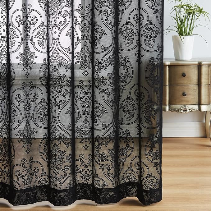 Treatmentex Damask Lace Sheer Curtains Black - Image 9