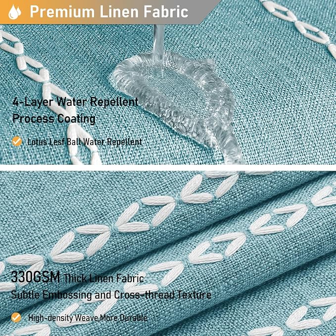 Teal Boho Farmhouse Linen Heavy Duty Cloth Shower Curtain Set, 72x72 | 330GSM - Image 4