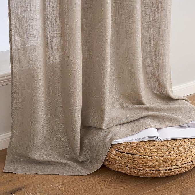 MIULEE Taupe Linen Curtains 37x84 Inch Soft Thick Linen Window Drapes | 84 Inch - Image 7