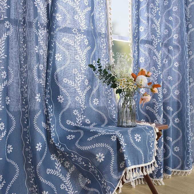 Schweek Navy Blue Tassels Curtains 96 Inches Length 2 Panels by Schweek