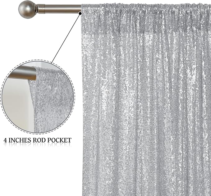 Sugargirl Silver Sequin Backdrop Curtain 6 Panels 2FTx8FT Glitter Silver - Image 4