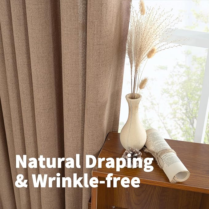 YoungsTex Mocha Brown Linen Curtains 63 Inch Length - Image 5