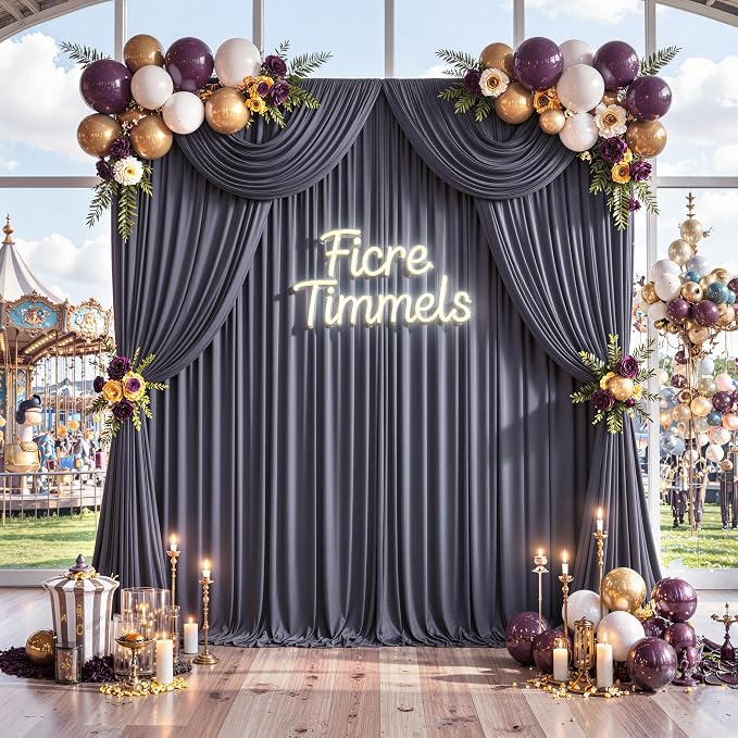 10 ft x 10 ft Wrinkle Free Charcoal Backdrop Curtain - Image 9