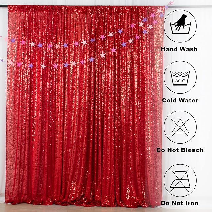 ShinyBeauty 5FTx7FT Red Sequin Backdrop Curtain | Glitter Photo Background - Image 7