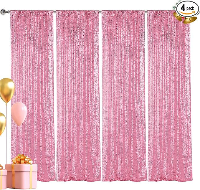 Hahuho Pink Sequin Backdrop Curtain, Banquet Decoration（4 Panels, 2FT x 8FT by Hahuho
