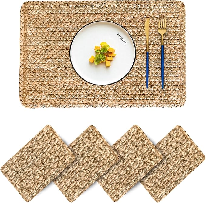 Woven Placemats Set of 4 Rattan Placemats Rectangle Natural Placemats Wicker by CYSISTERS
