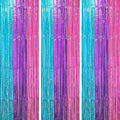 Voircoloria 3 Pack 3.3 x 8.2 ft Blue Purple Pink Foil Fringe Backdrop Curtains by Voircoloria