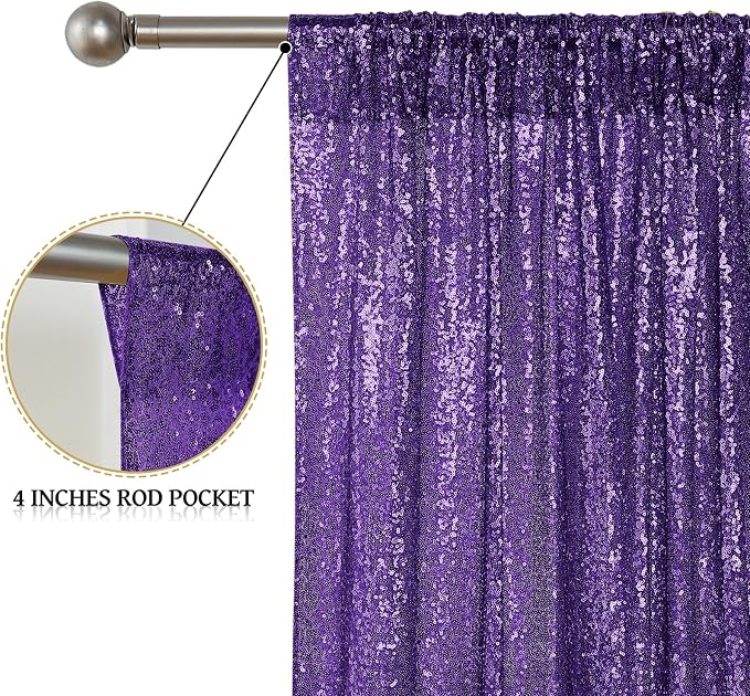 Sugargirl Purple Sequin Backdrop Curtain 4FTx8FT Glitter Purple Background - Image 4
