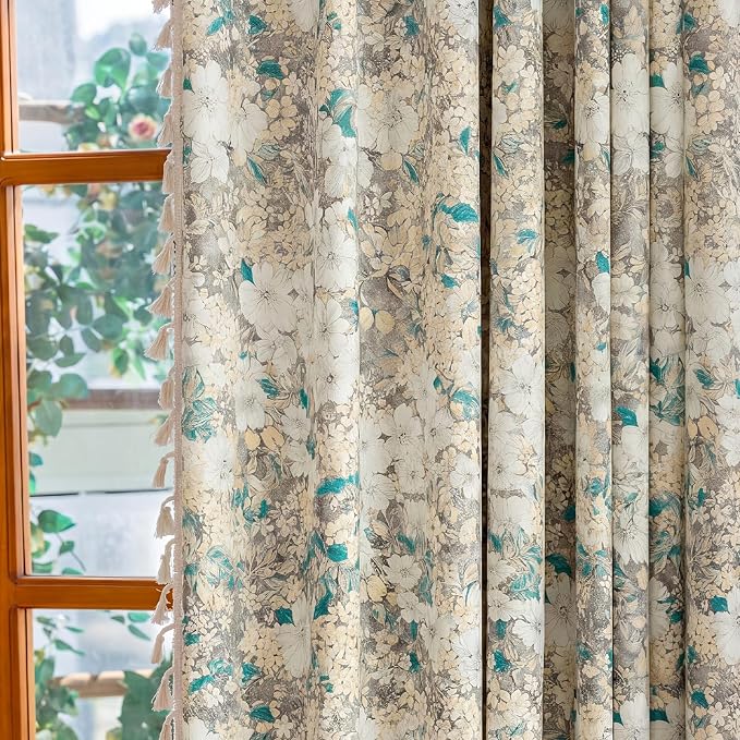 Floral Semi Sheer Rod Pocket 63 Inch Curtains 2 Panels - Image 5
