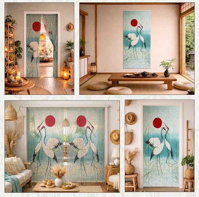 Cranes with Red Sun Beaded Bamboo Curtain 35.4" x 78.7" | 90-strand doorway - Image 6