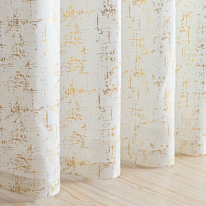 Taisier Home Gold Foil Print Linen Textured Curtains Geometric Dots Pattern - Image 7
