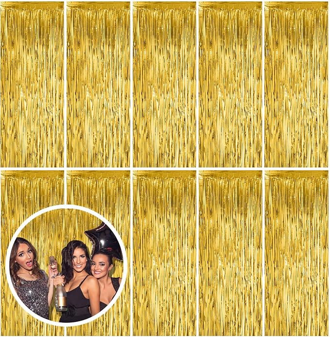 10 Pack Gold Fringe Curtain Backdrop Tinsel Streamers Birthday Party by BOMSI