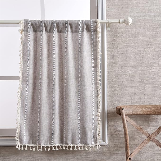 RoomTalks Tan Rustic Farmhouse Linen Kitchen Curtains 45 Inch Length Country - Image 2