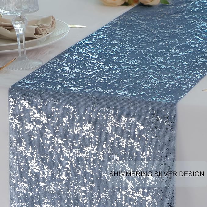 Snowkingdom 2Pcs Navy Blue Silver Table Runner Sparkly Party Decor | Glitter - Image 3