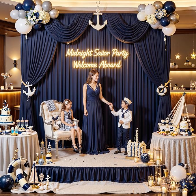 10 ft x 8 ft Wrinkle Free Navy Blue Backdrop Curtain - Image 8