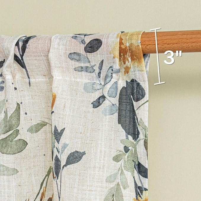 MYSKY HOME Floral Kitchen Curtains 30 Inch Length Linen Tier Curtains Farmhouse - Image 3