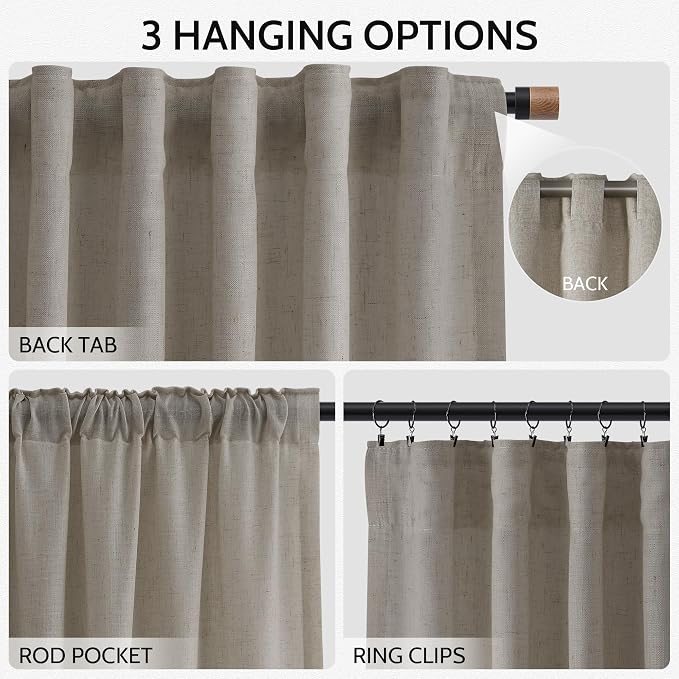 Grey Beige Curtains for Living Room 120 Inches Long Linen Light Filtering Semi - Image 2